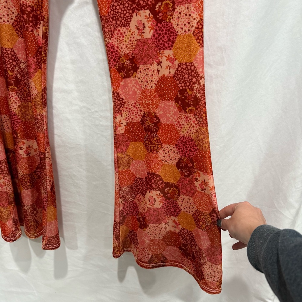 Flare Street Velvet Flare Pant XL Geometric Floral Retro 70 Boho Festival Hippie - Picture 6 of 16